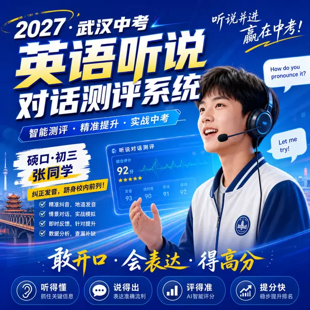 武汉中考听说机考样题难度分析硚口&middot;初三张同学（纠正发音，跻身校内前列）